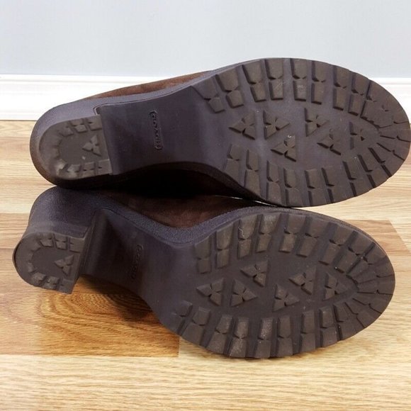 COACH Size 8.5 Brown Suede Laurette Chunky Block Heel Boots - Picture 5 of 6